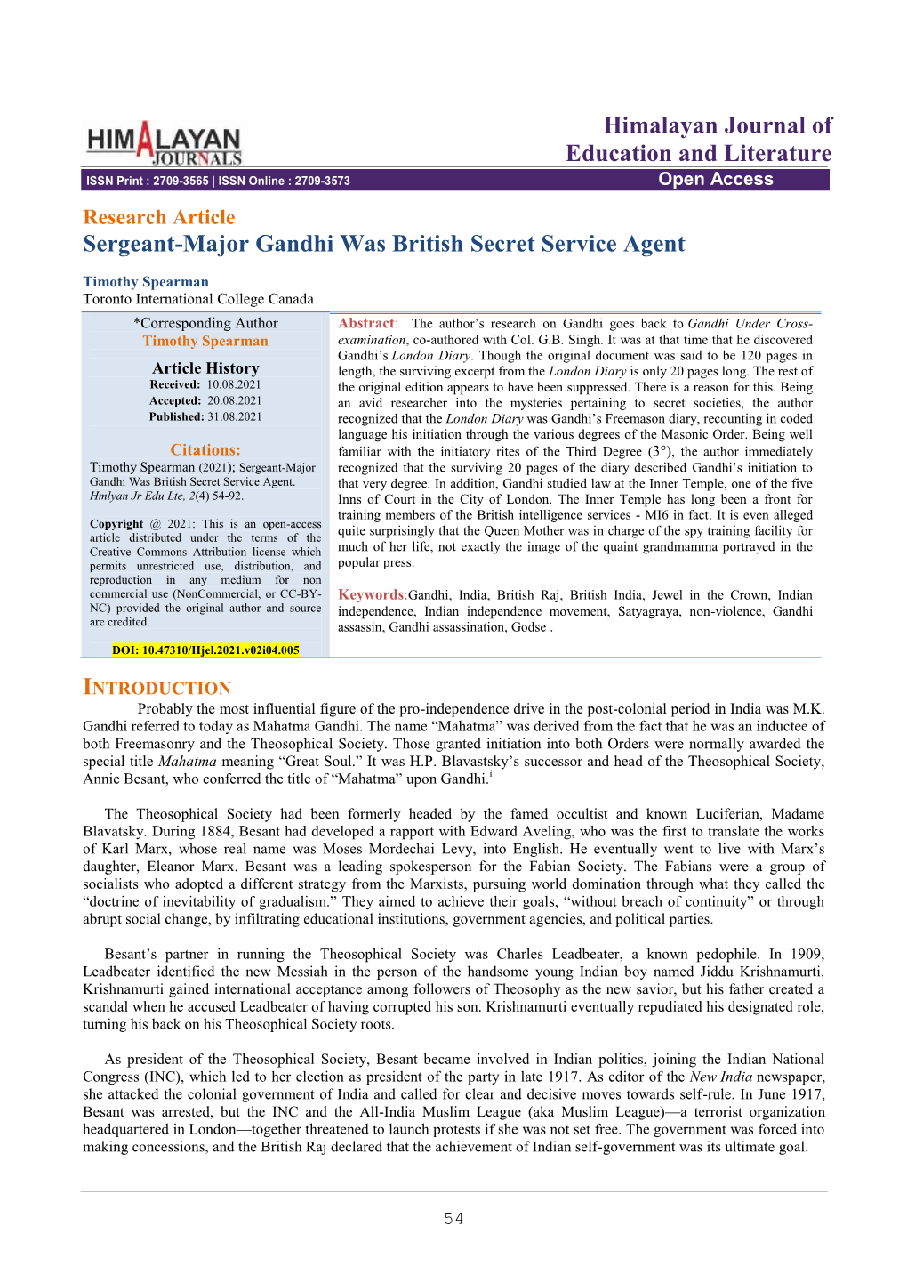 Himalayan Journal of Education and Literature Sergeant-Major Gandhi