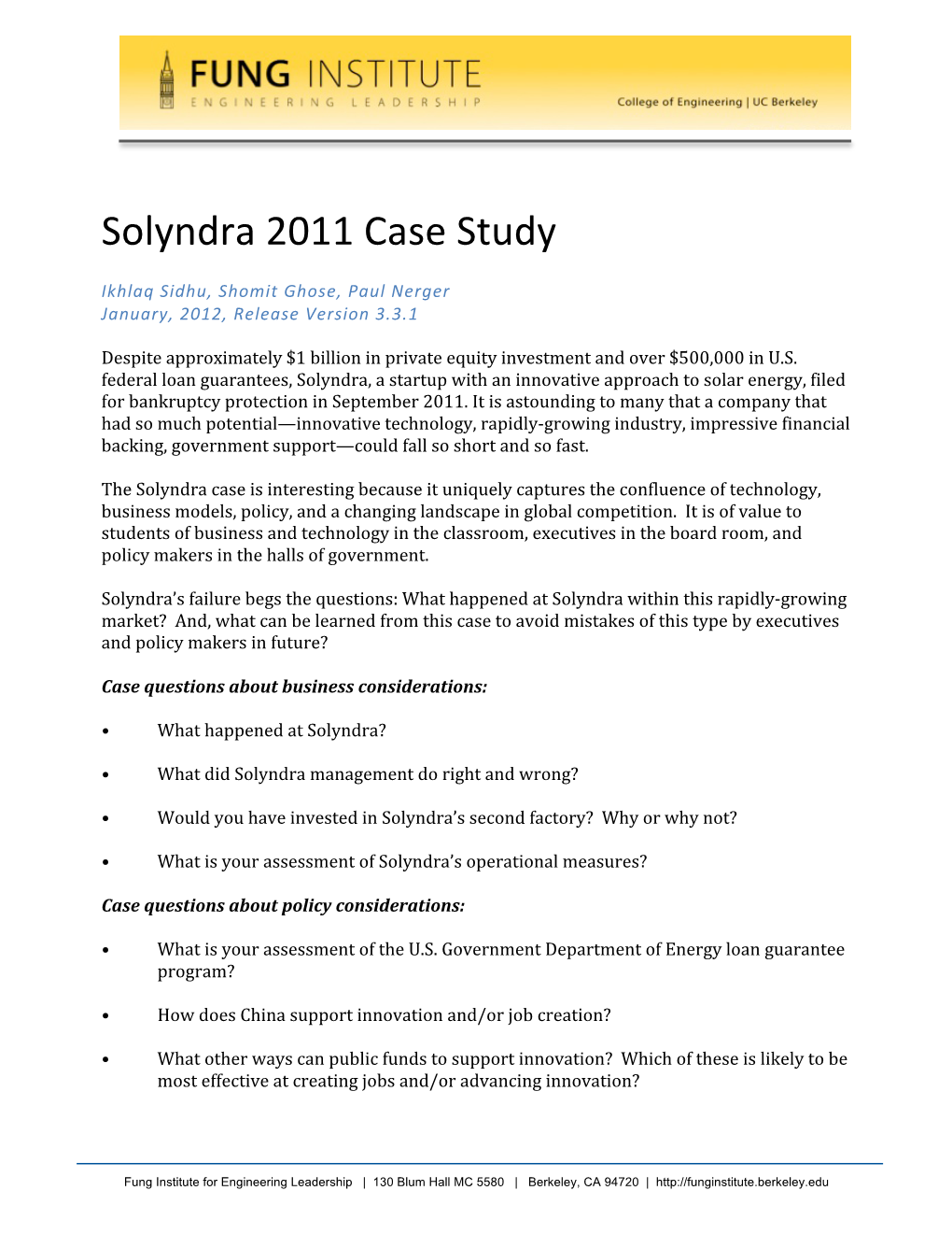 Solyndra 2011 Case Study