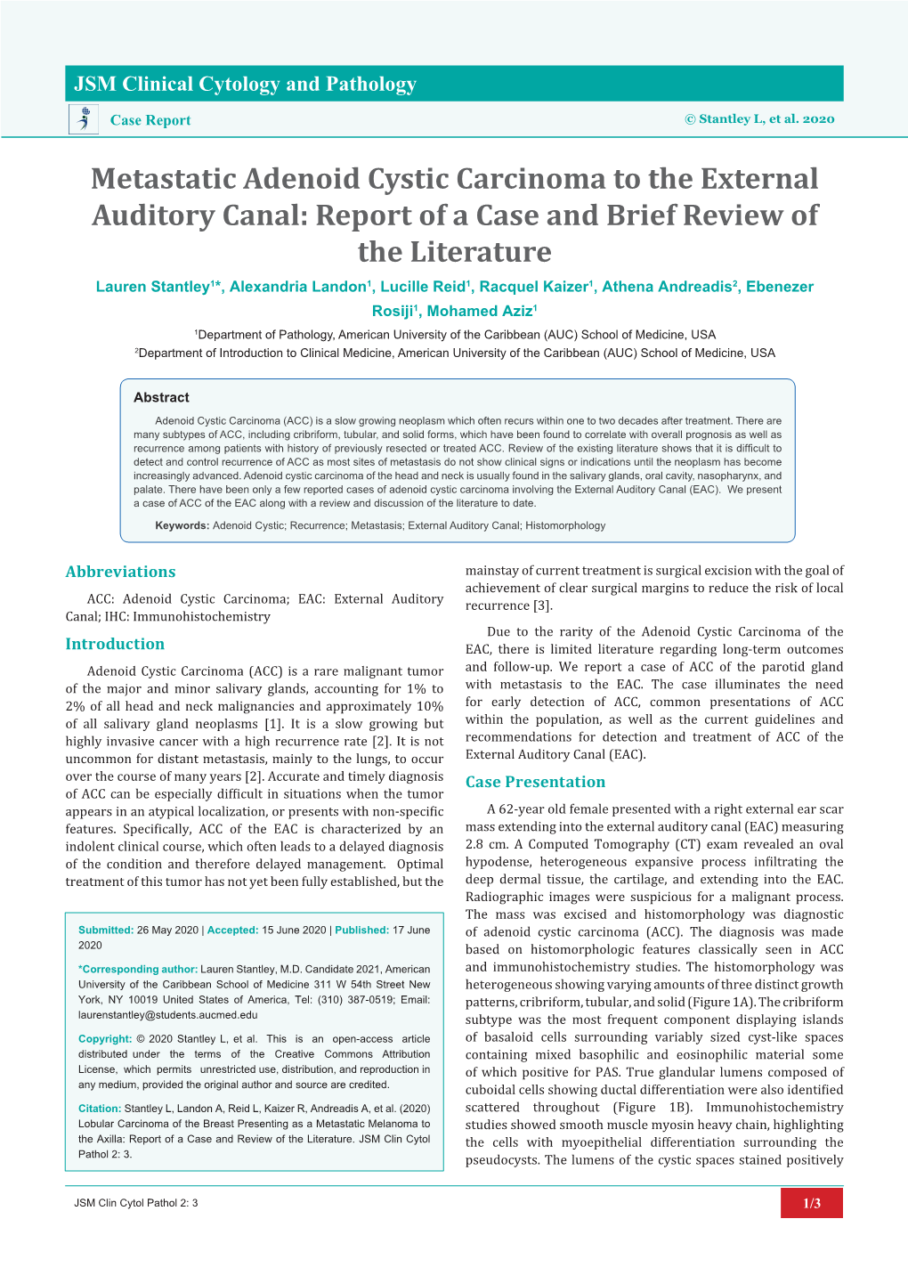 Metastatic Adenoid Cystic Carcinoma to the External