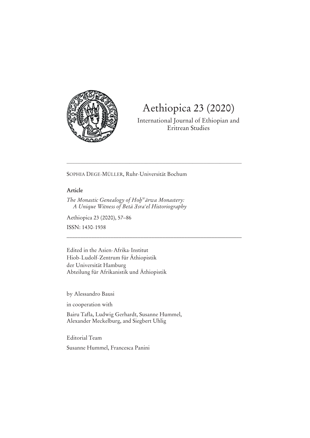 Aethiopica 23 (2020) International Journal of Ethiopian and Eritrean Studies