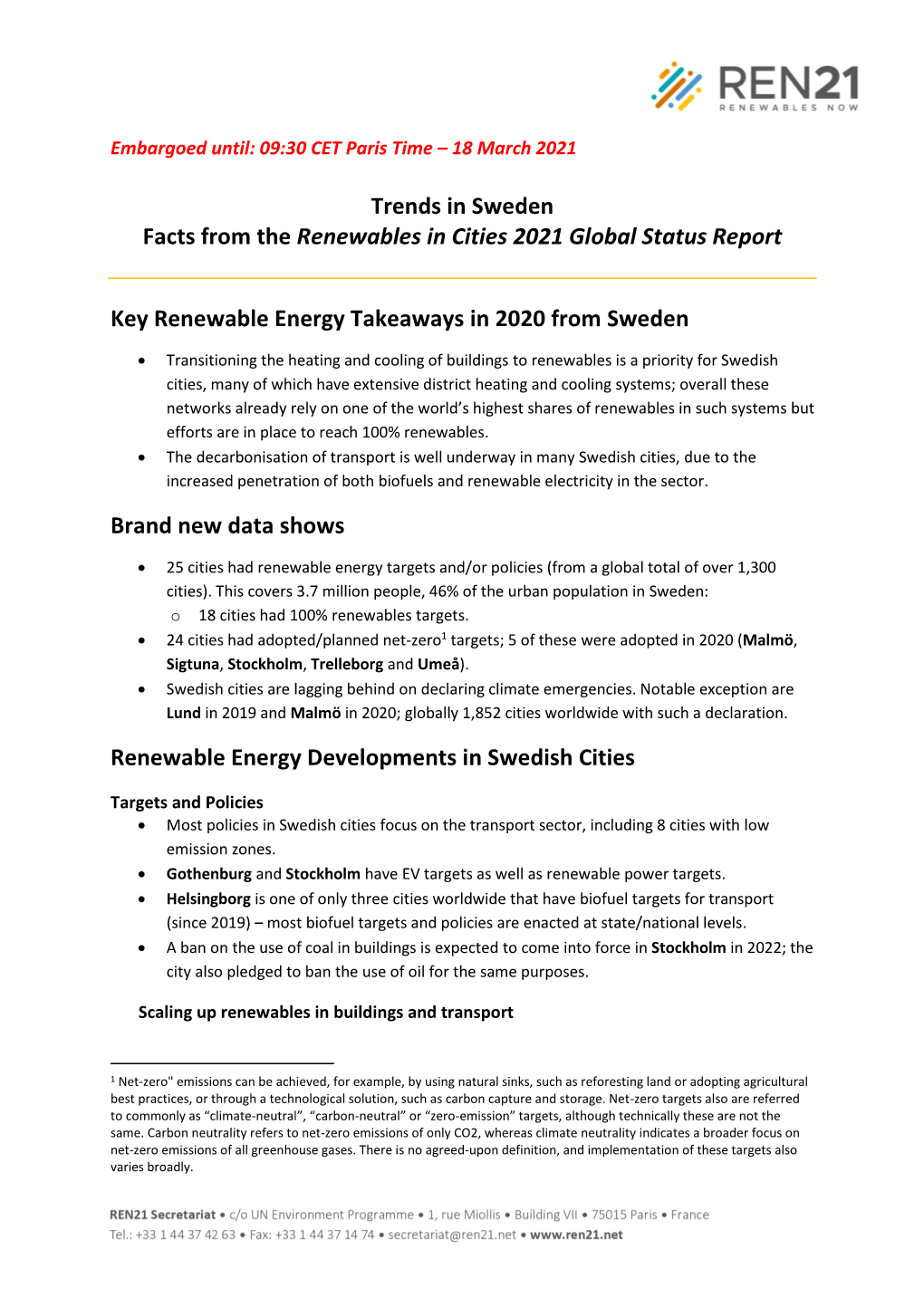 Trends in Sweden Facts from the Renewables in Cities 2021 Global Status Report