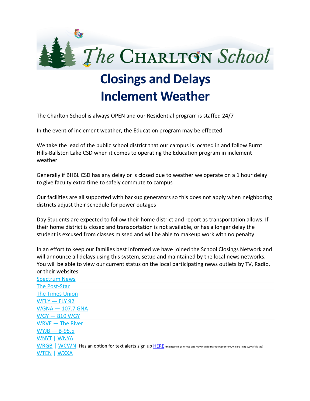 Closings and Delays Inclement Weather