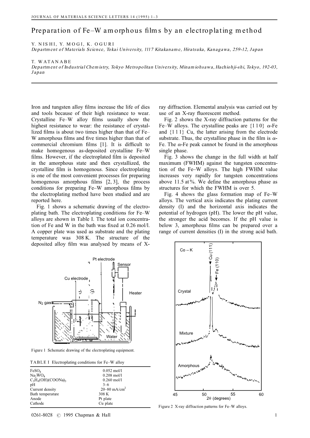 Preparation of Fe–W Amorphous Films by an Electroplating Method