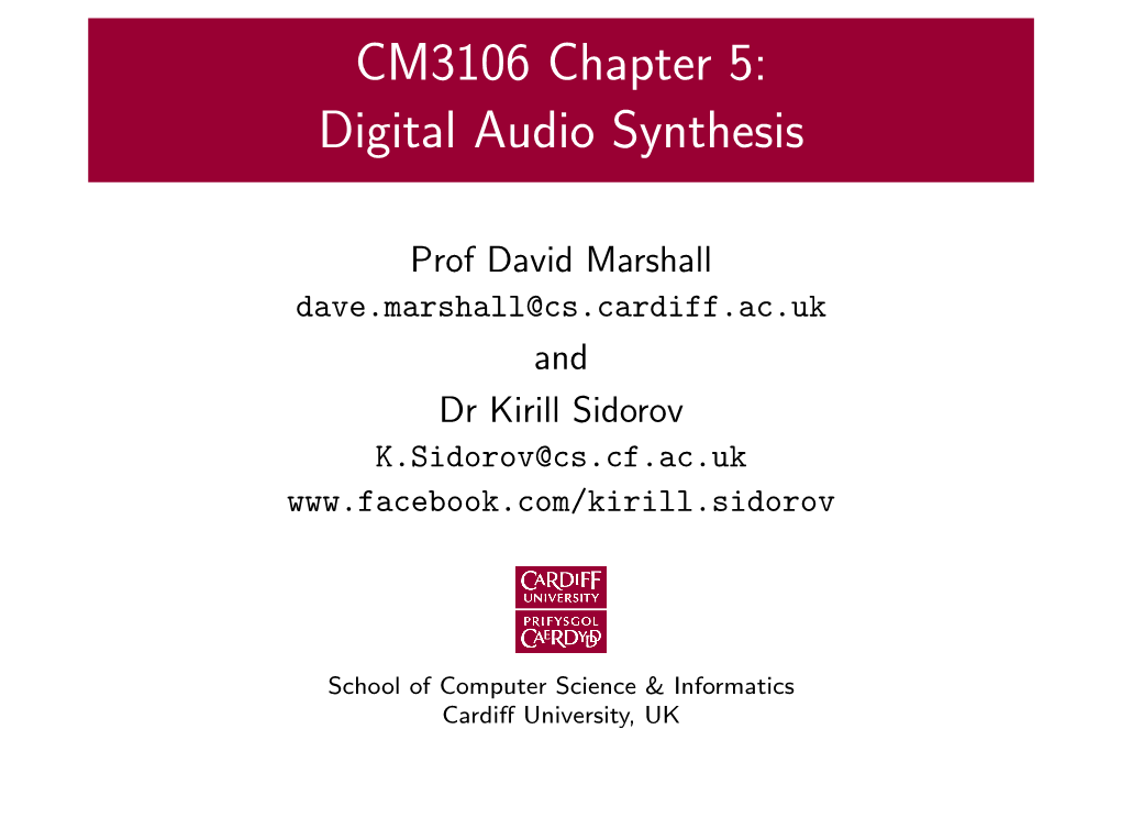 CM3106 Chapter 5: Digital Audio Synthesis