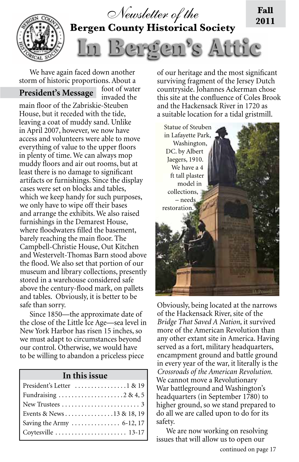 Newsletter of the 2011 Bergen County Historical Society