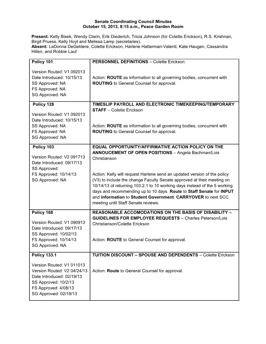 Senate Coordinating Council Minutes