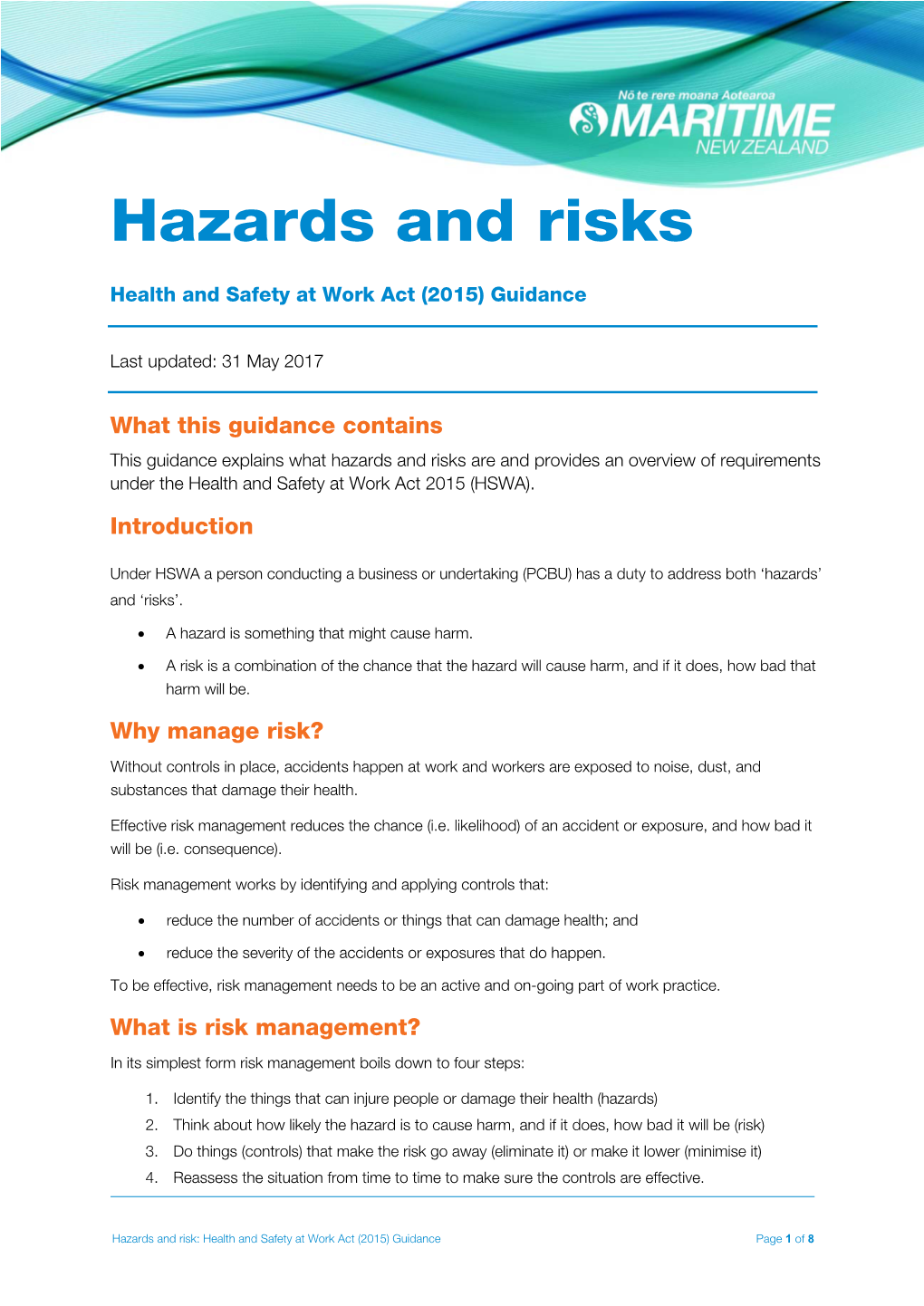 Hazards and Risks HSWA Guidance