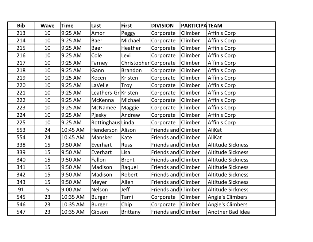 Bib Wave Time Last First DIVISION PARTICIPATION TYPE TEAM 213