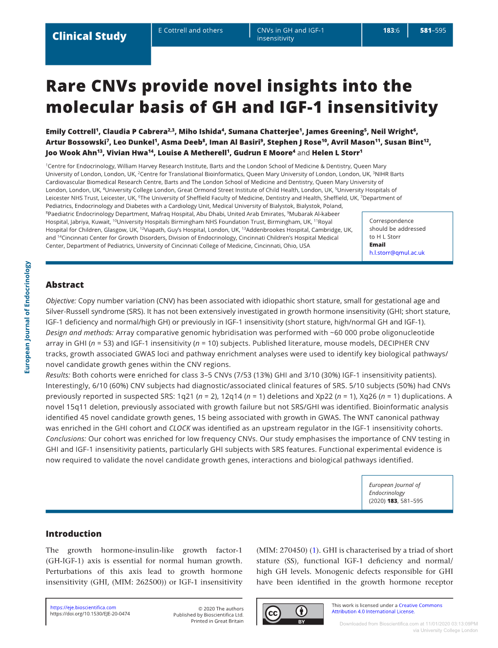 Rare Cnvs Provide Novel Insights Into the Molecular Basis of GH and IGF-1 Insensitivity