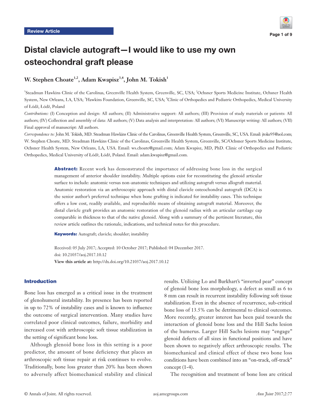 Distal Clavicle Autograft—I Would Like to Use My Own Osteochondral Graft Please