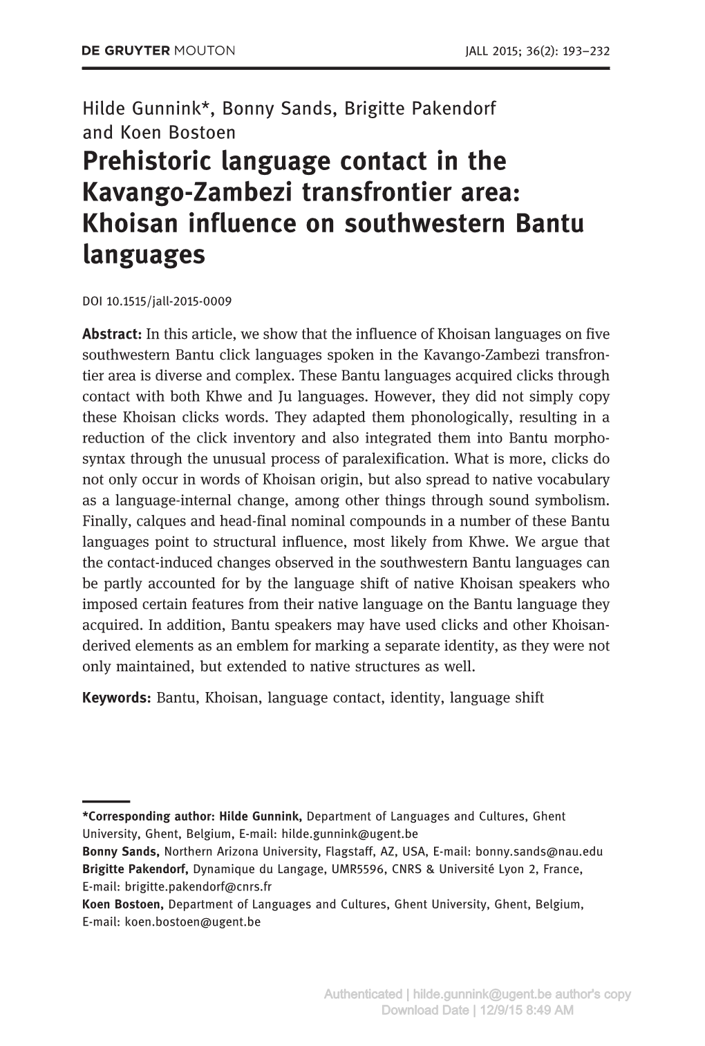 Khoisan Influence on Southwestern Bantu Languages