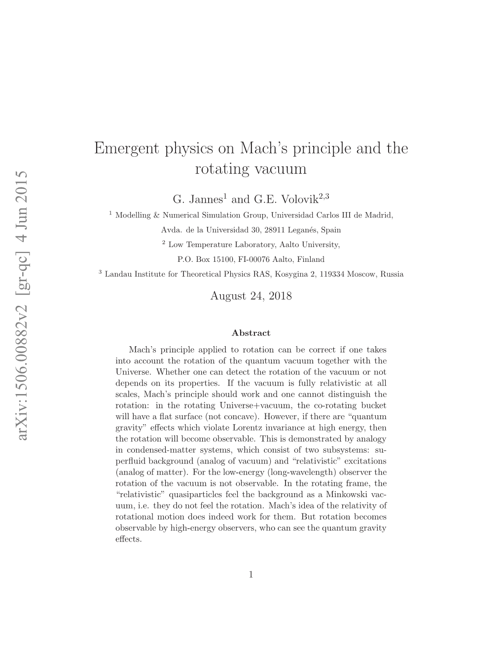 Emergent Physics on Mach's Principle and the Rotating Vacuum