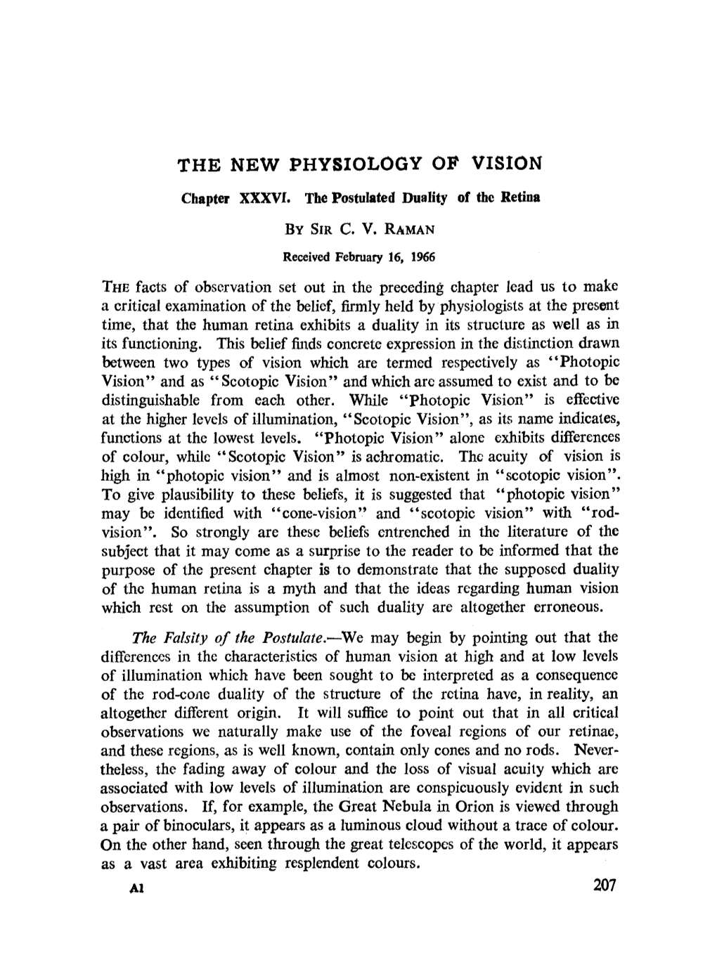 THE NEW PHYSIOLOGY of VISION Chapter XXXVI