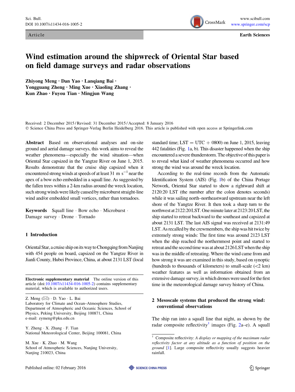 Wind Estimation Around the Shipwreck of Oriental Star Based on Field