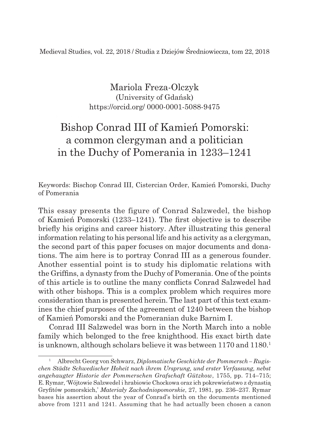 Bishop Conrad III of Kamień Pomorski: a Common Clergyman and a Politician in the Duchy of Pomerania in 1233–1241