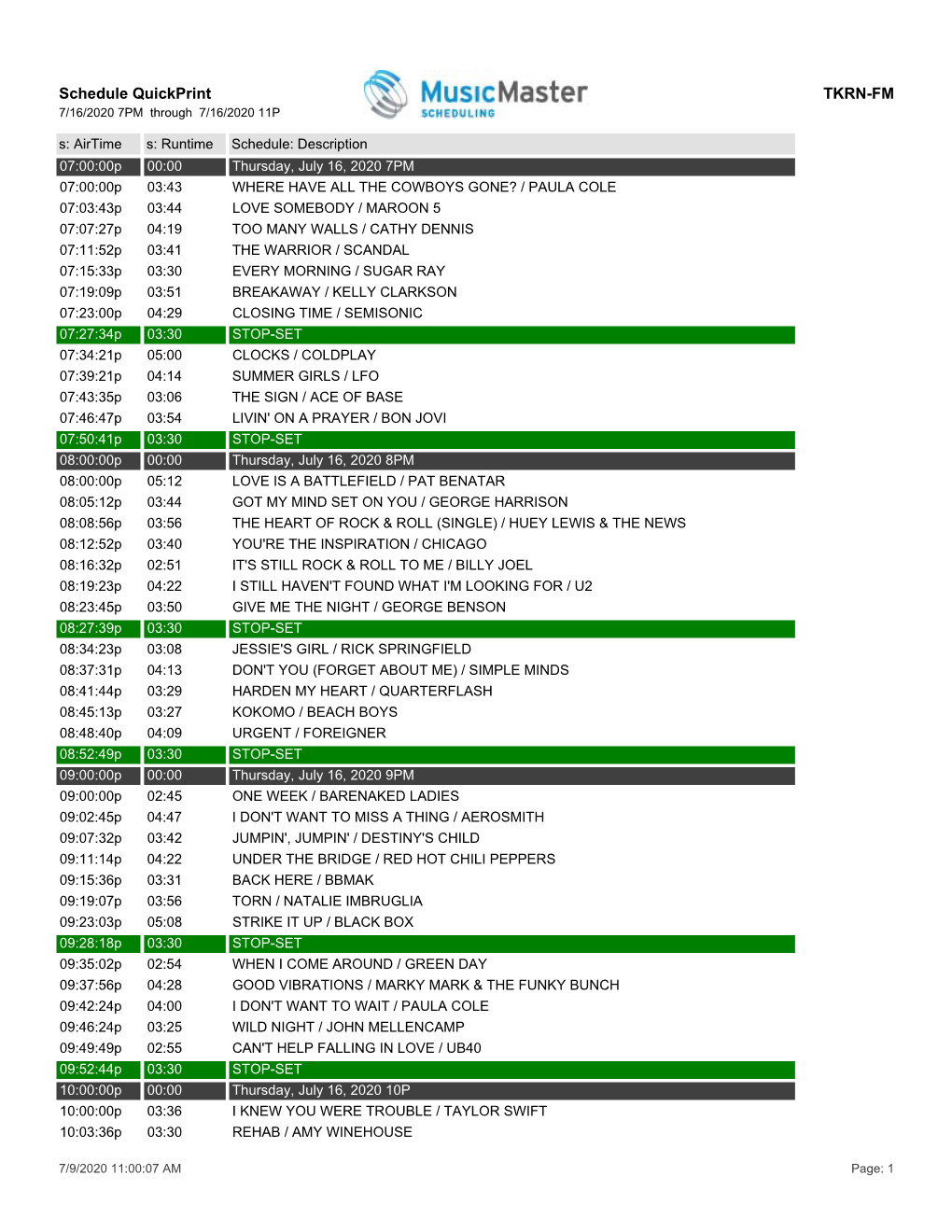 Schedule Quickprint TKRN-FM