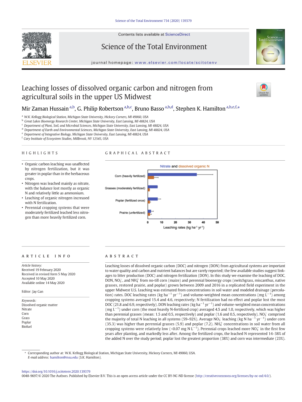 Leaching Losses of Dissolved Organic Carbon and Nitrogen from Agricultural Soils in the Upper US Midwest