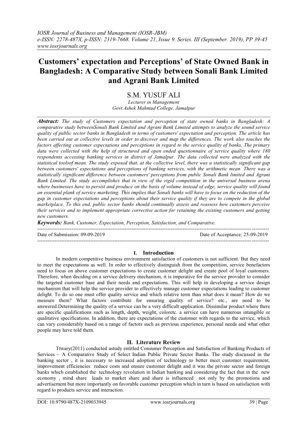 A Comparative Study Between Sonali Bank Limited and Agrani Bank Limited