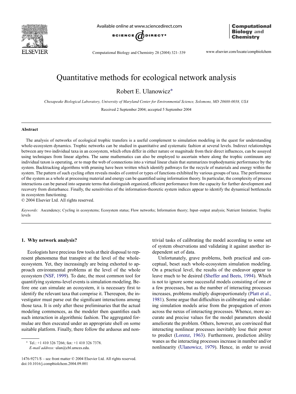 Quantitative Methods for Ecological Network Analysis