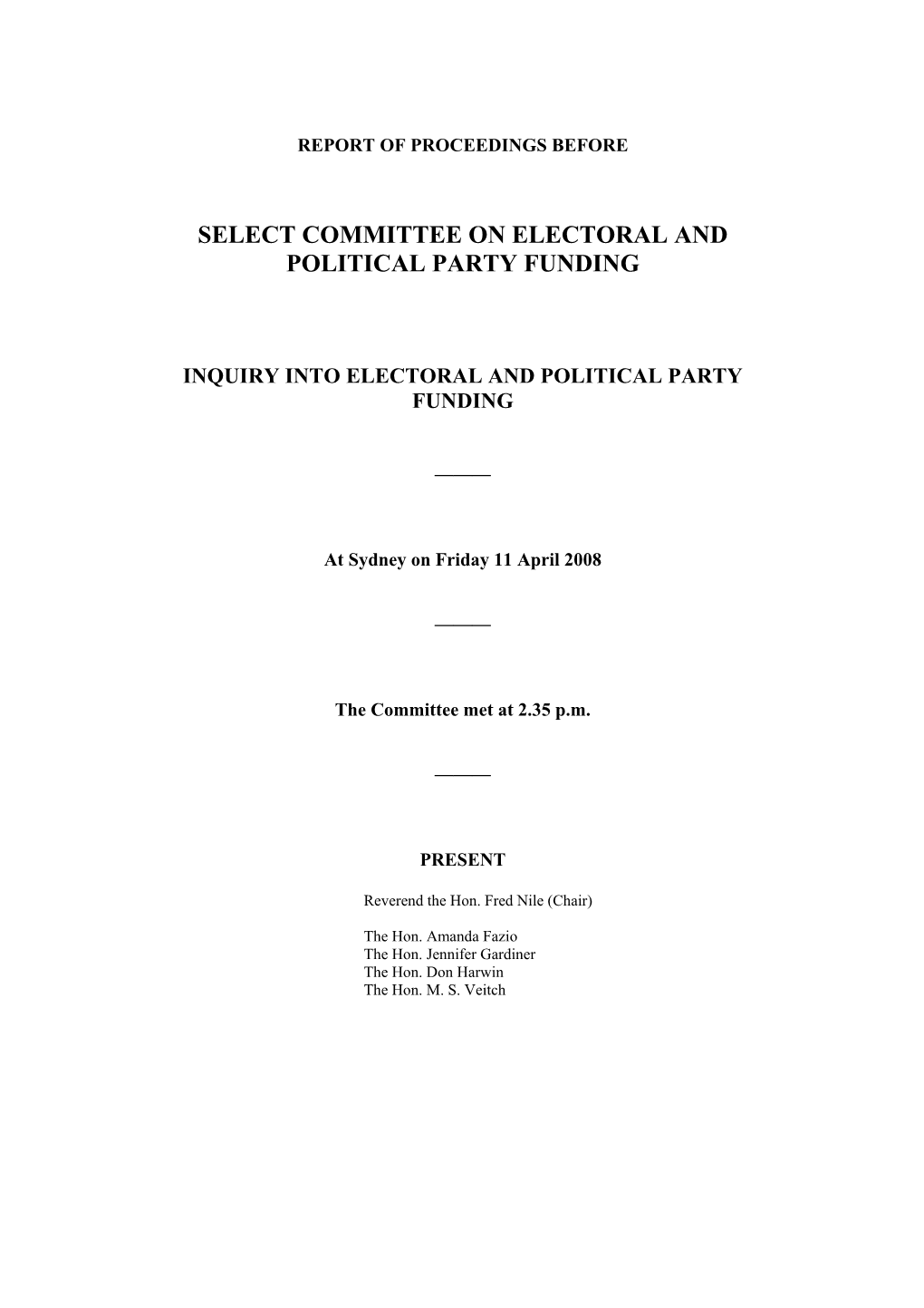 Select Committee on Electoral and Political Party Funding