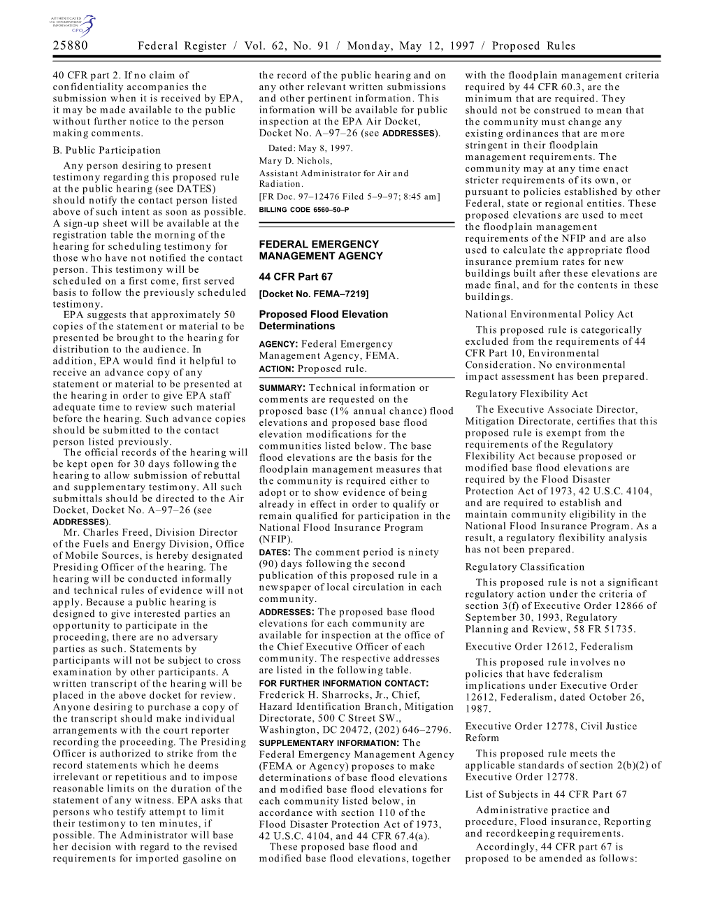 Federal Register / Vol. 62, No. 91 / Monday, May 12, 1997 / Proposed Rules