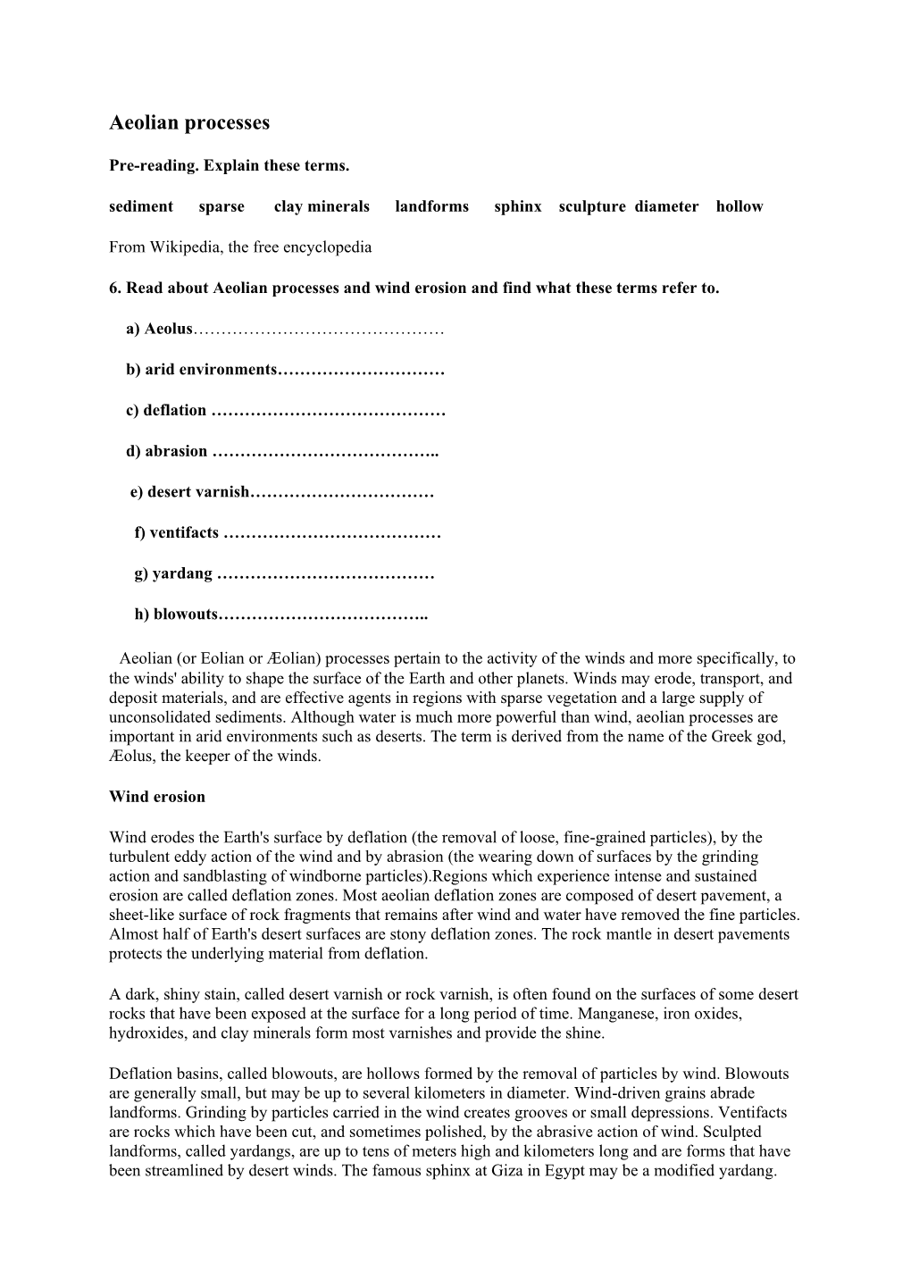 Aeolian Processes Pre-Reading