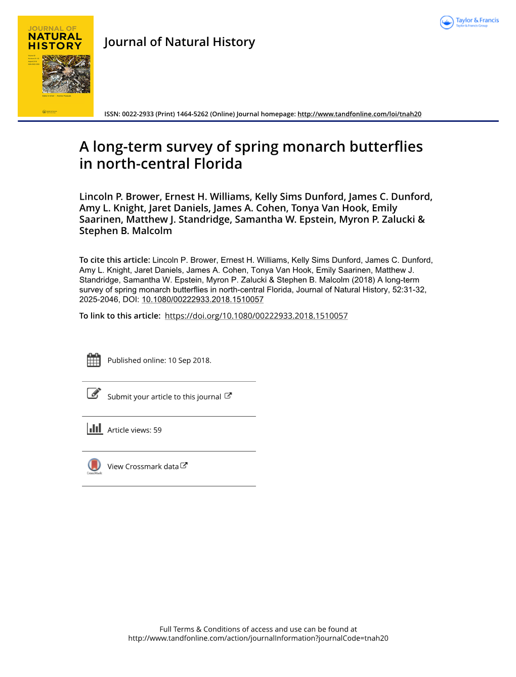 A Long-Term Survey of Spring Monarch Butterflies in North-Central Florida