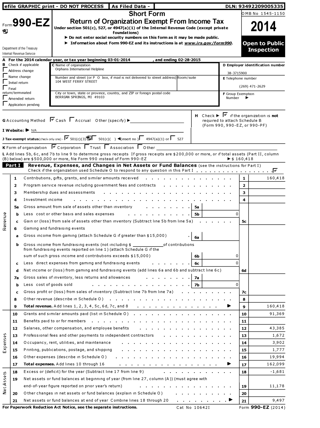 Short Form Return of Organization Exempt From