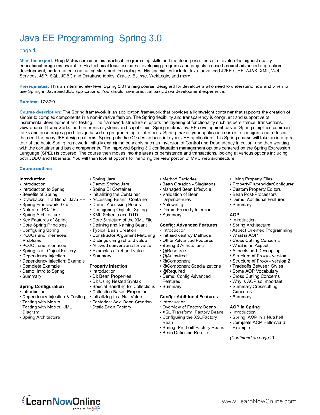 Outline for Java EE Programming: Spring