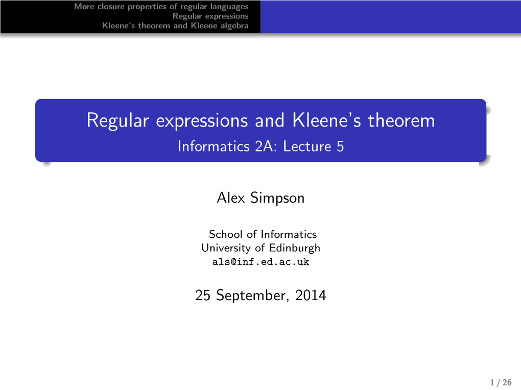 Regular Expressions and Kleene's Theorem