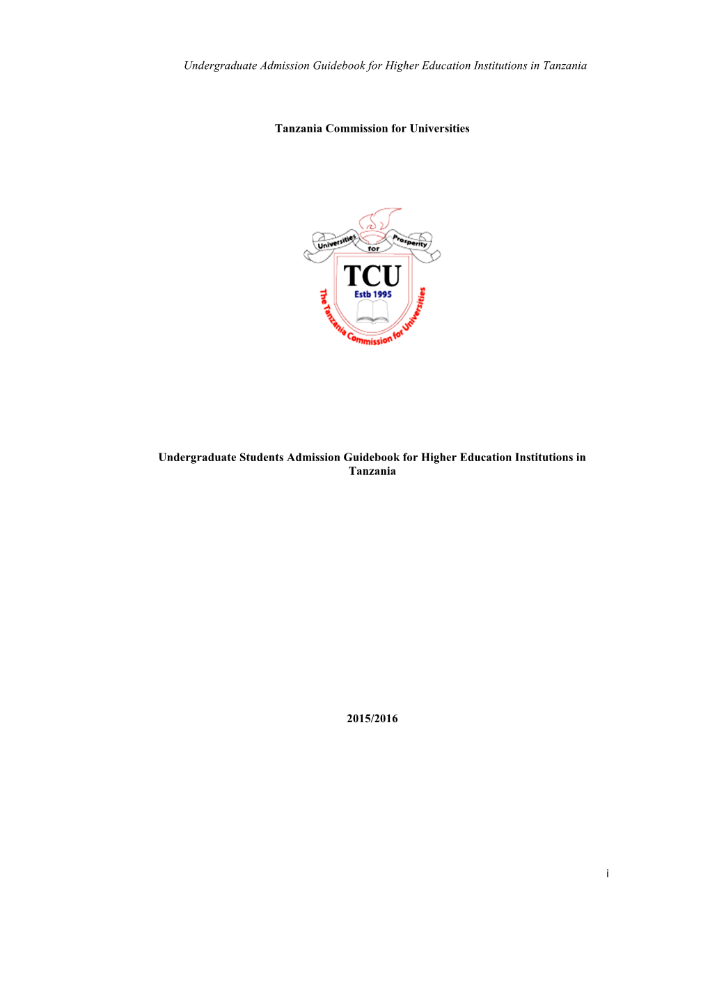 Undergraduate Admission Guidebook for Higher Education Institutions in Tanzania
