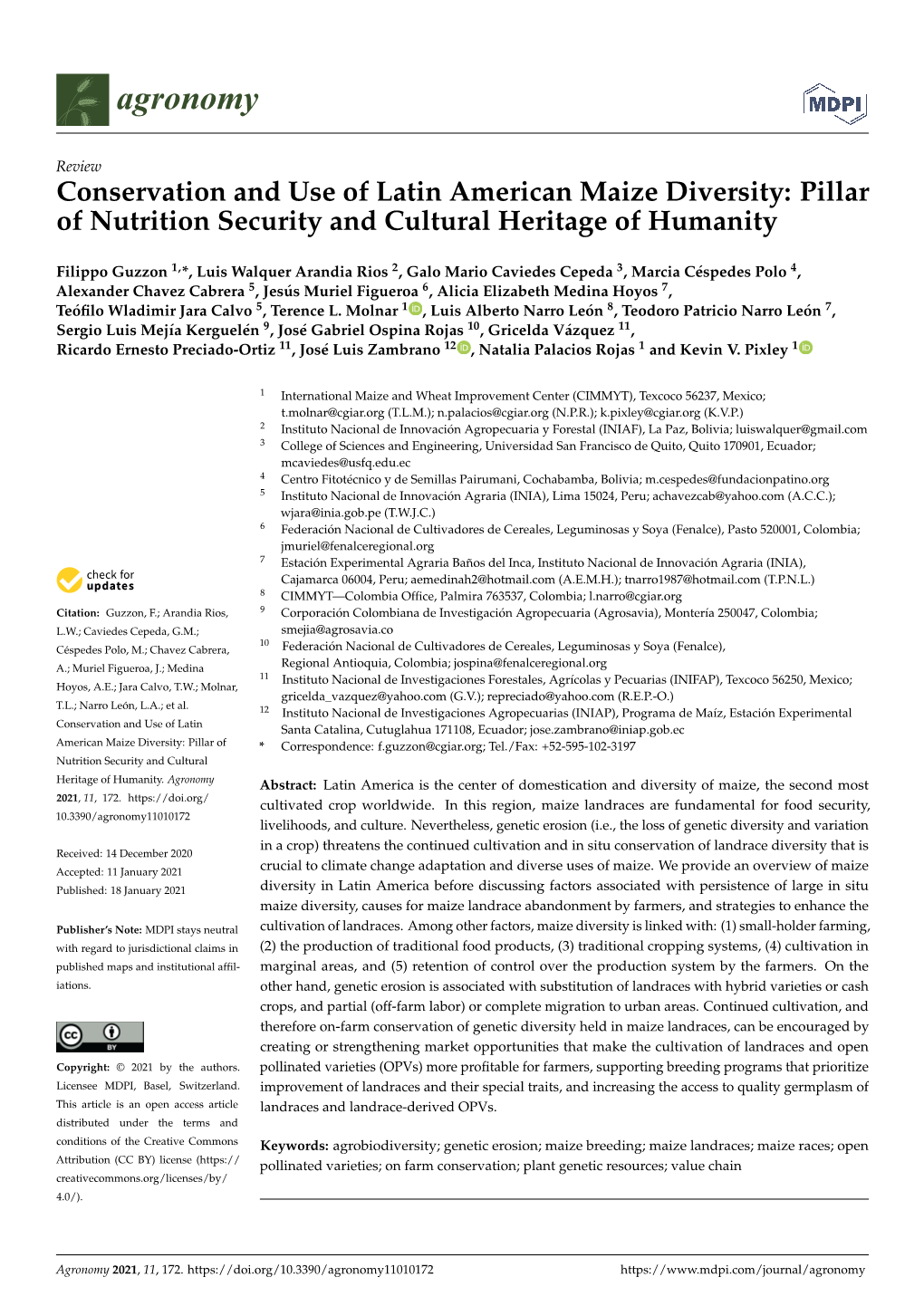 Conservation and Use of Latin American Maize Diversity: Pillar of Nutrition Security and Cultural Heritage of Humanity