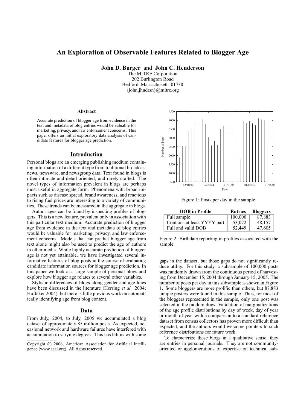 An Exploration of Observable Features Related to Blogger Age