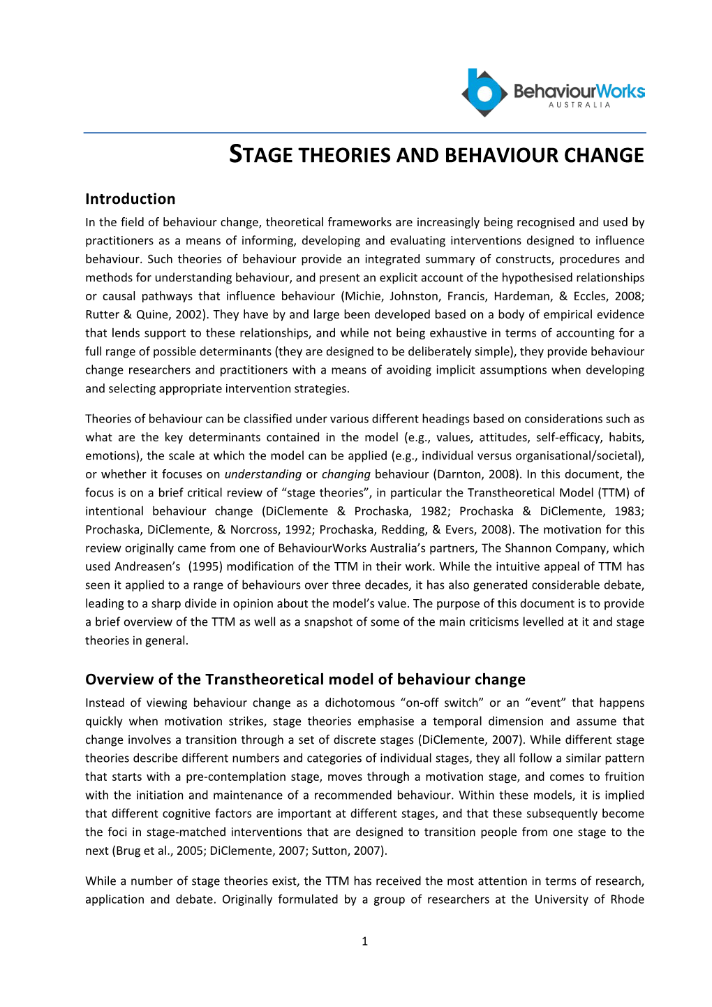 Stage Theories and Behaviour Change