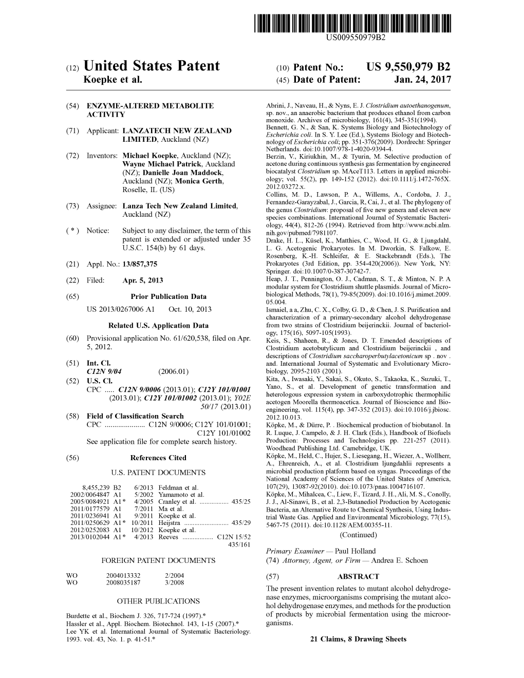 (12) United States Patent (10) Patent No.: US 9,550,979 B2 Koepke Et Al