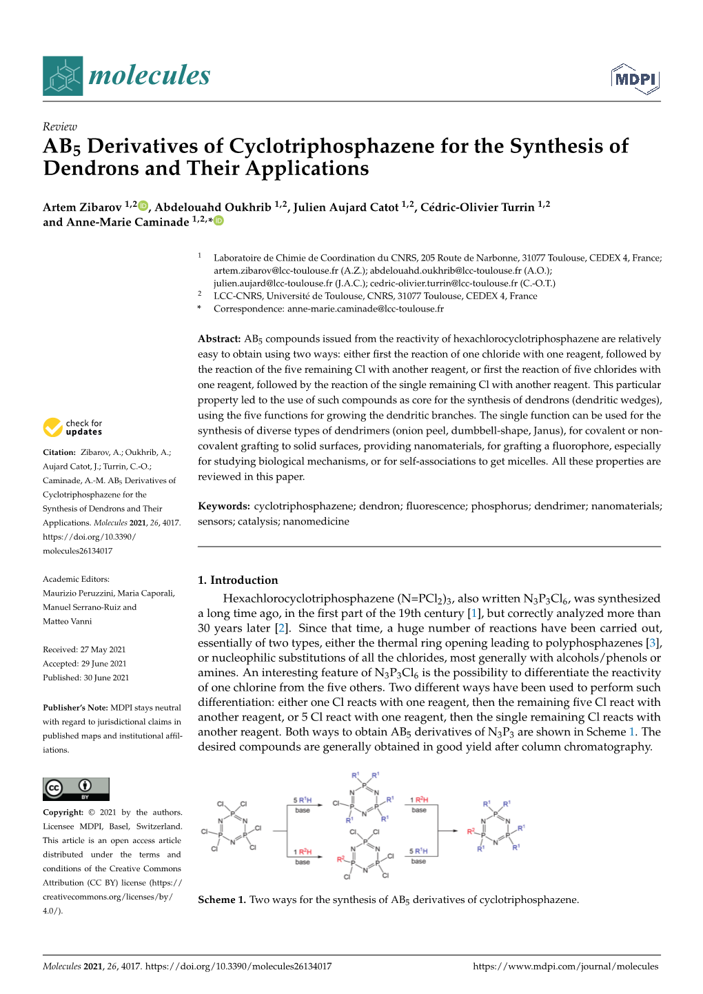 AB5 Derivatives of Cyclotriphosphazene for the Synthesis of Dendrons and Their Applications