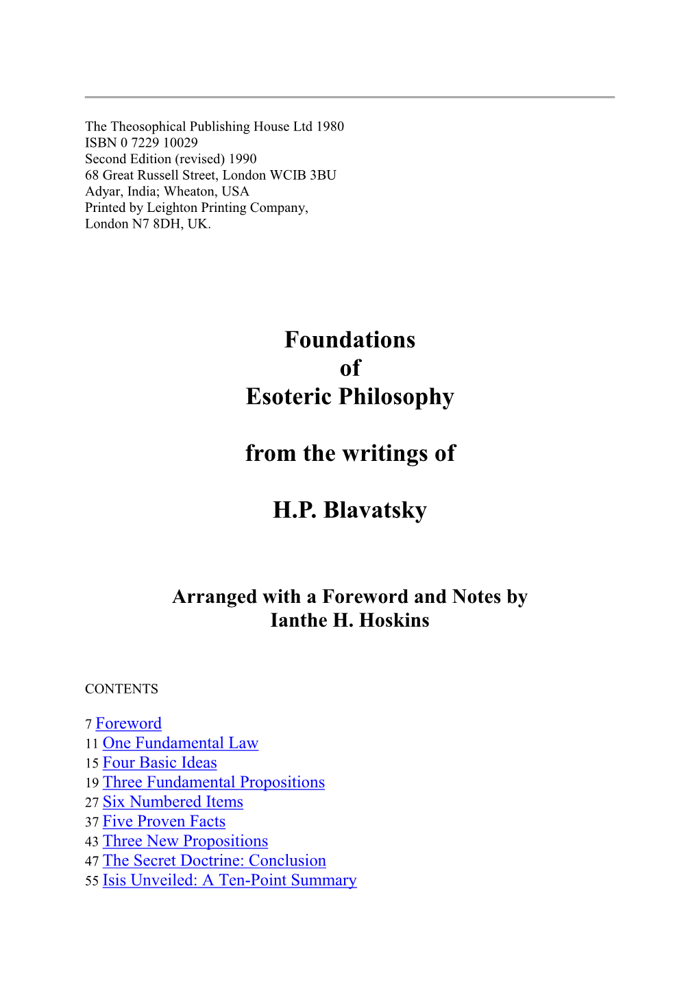 Foundations of Esoteric Philosophy from the Writings of H.P. Blavatsky