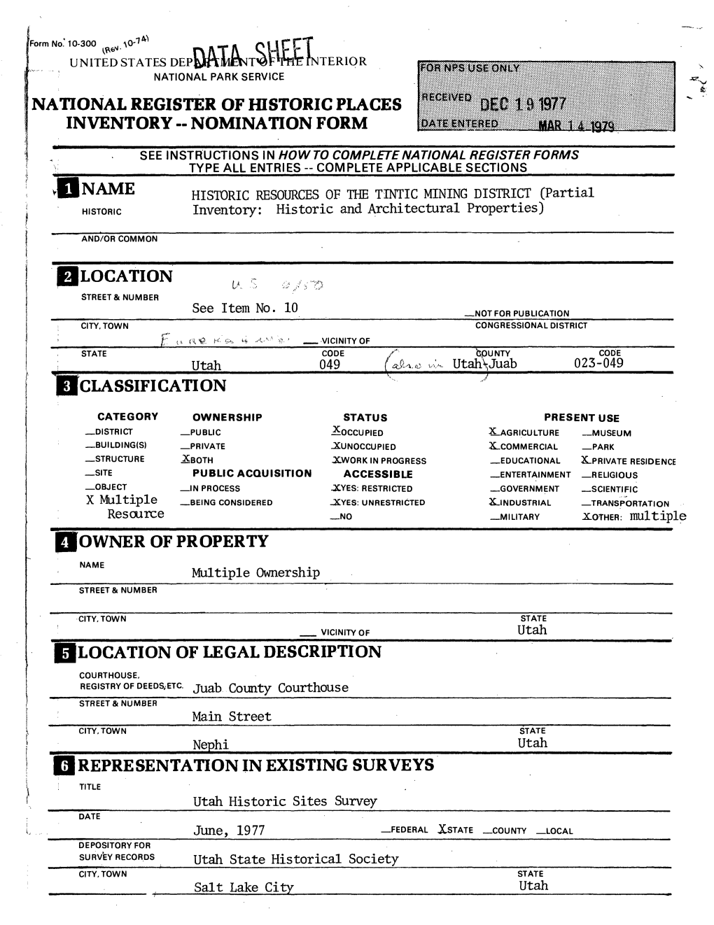 National Register of Historic Places Inventory -- Nomination Form