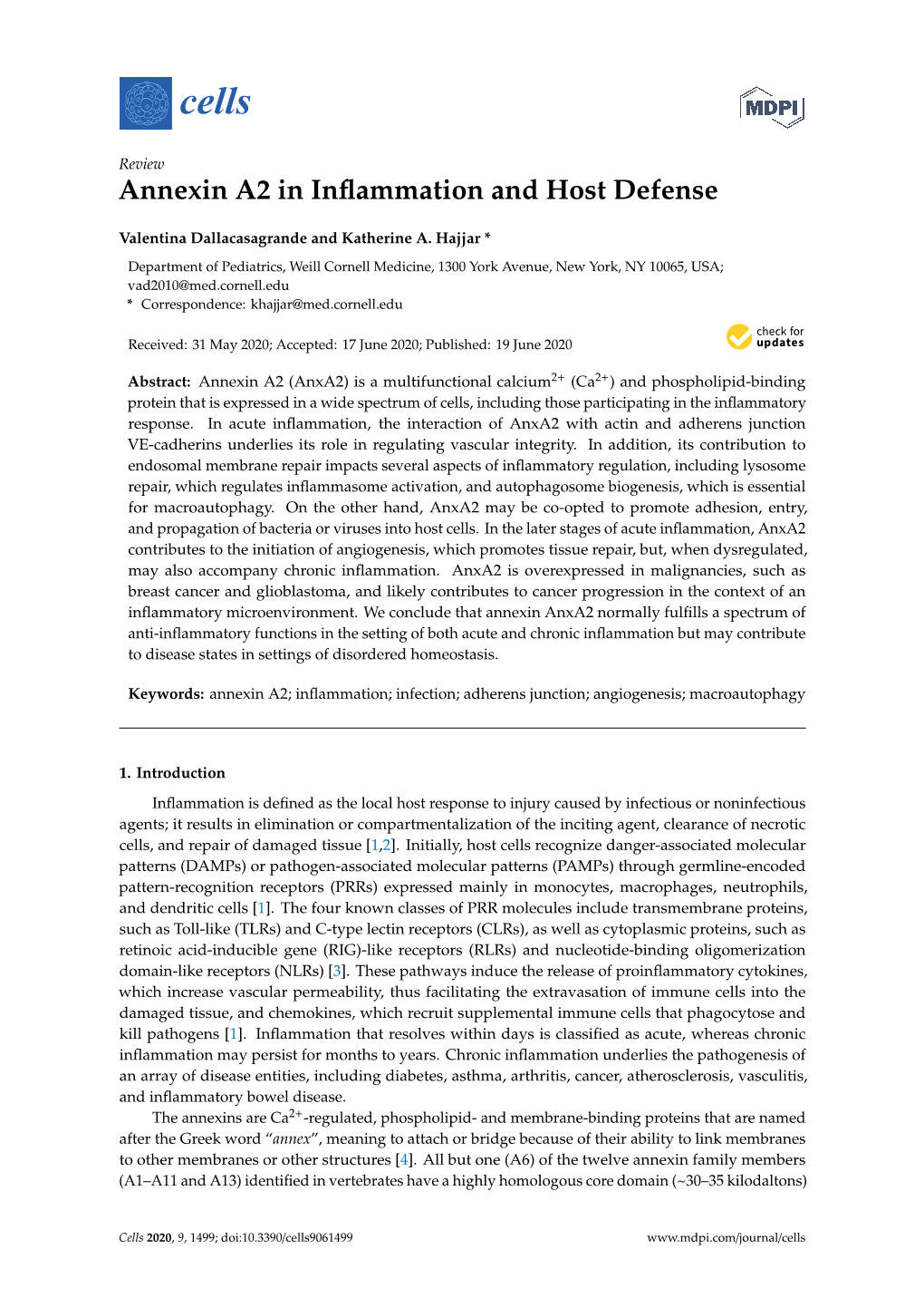 Annexin A2 in Inflammation and Host Defense