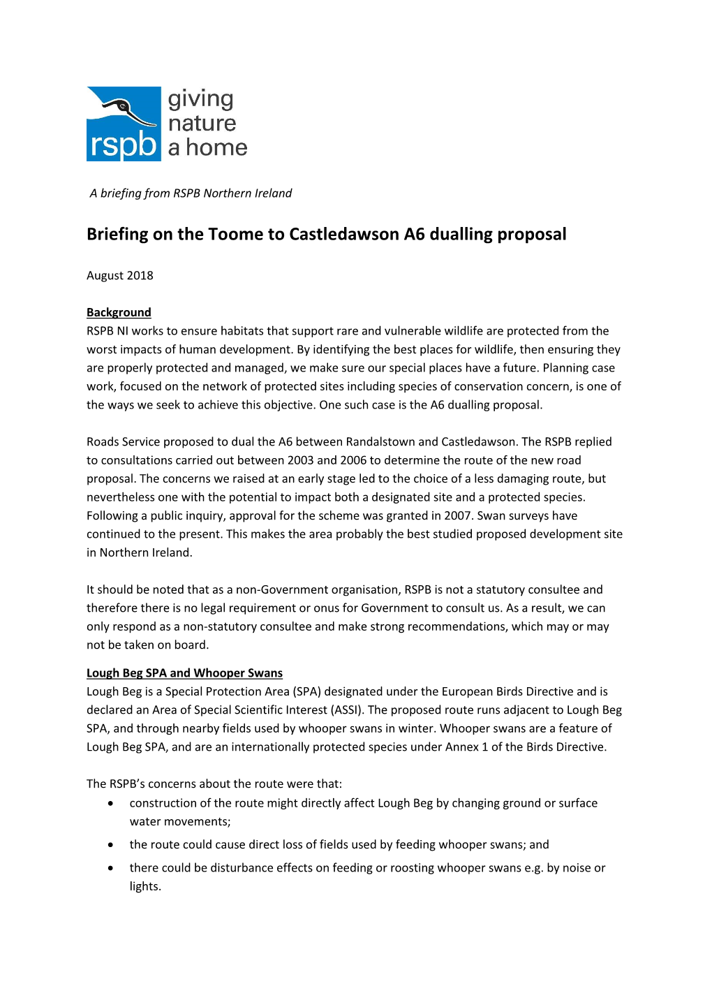 Briefing on the Toome to Castledawson A6 Dualling Proposal