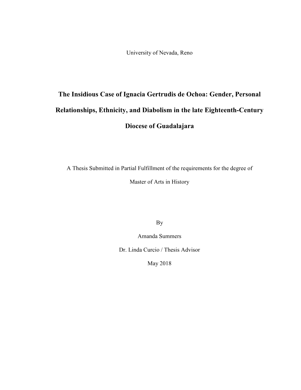 The Insidious Case of Ignacia Gertrudis De Ochoa: Gender, Personal