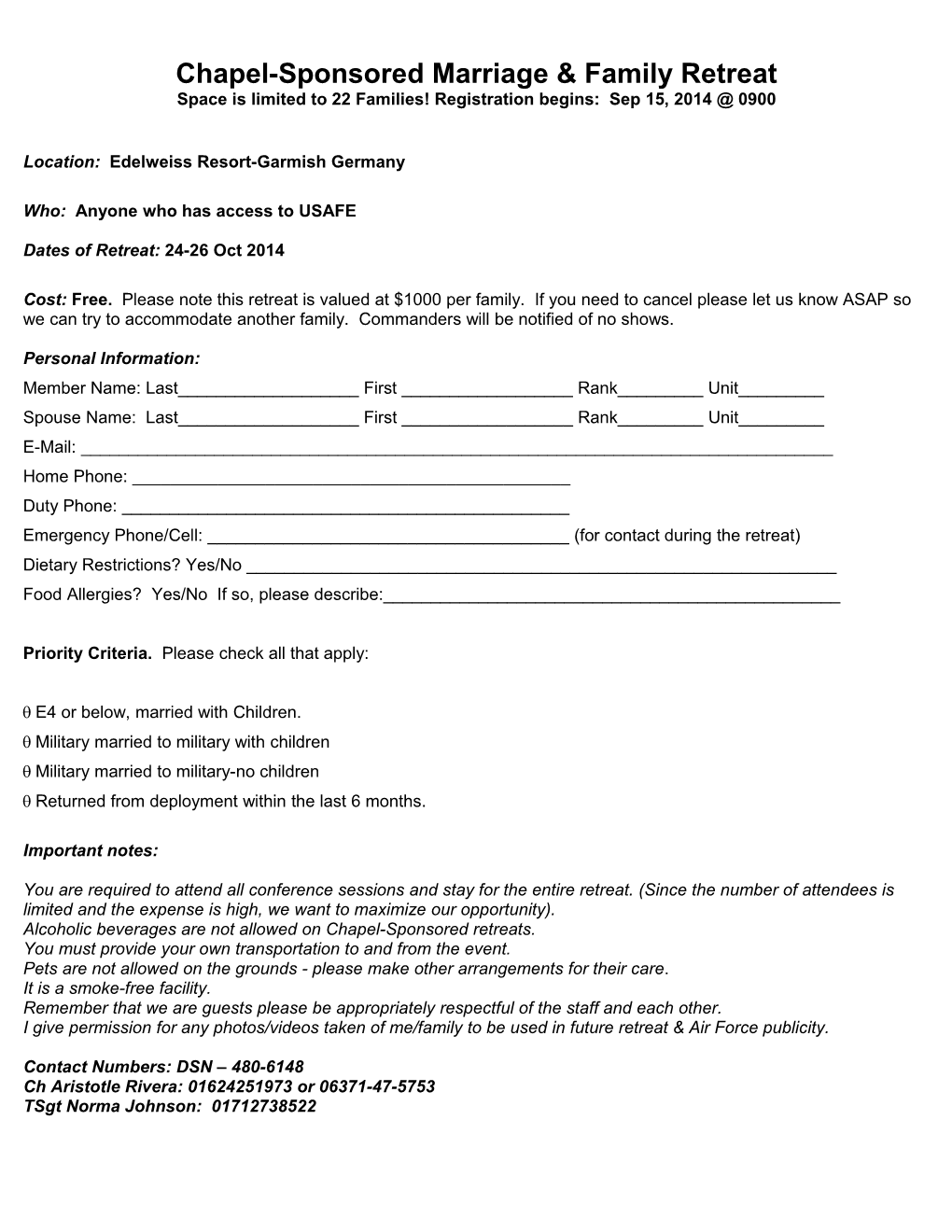 Retreat Registration Form