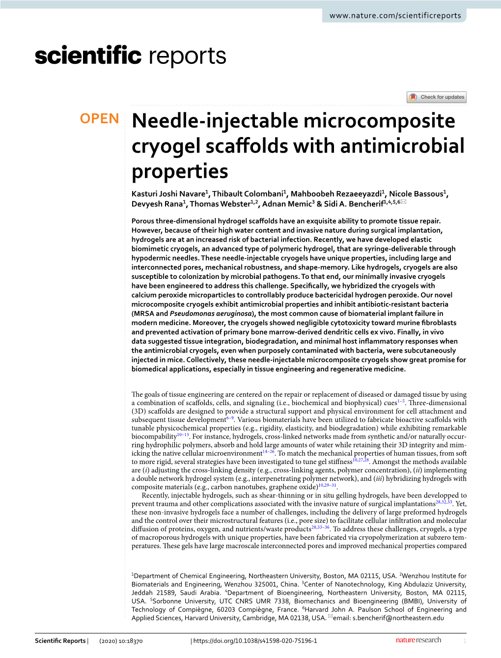 Needle-Injectable Microcomposite Cryogel Scaffolds with Antimicrobial