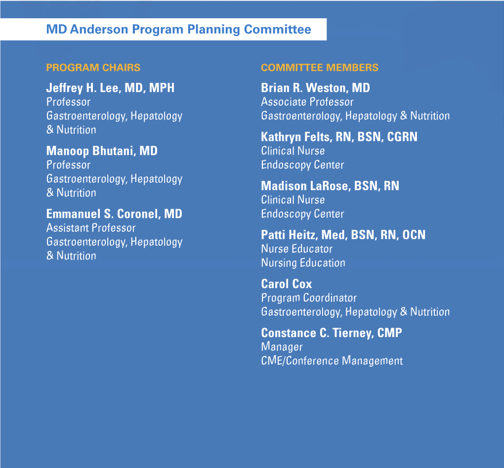 MD Anderson Program Planning Committee Jeffrey H. Lee, MD, MPH
