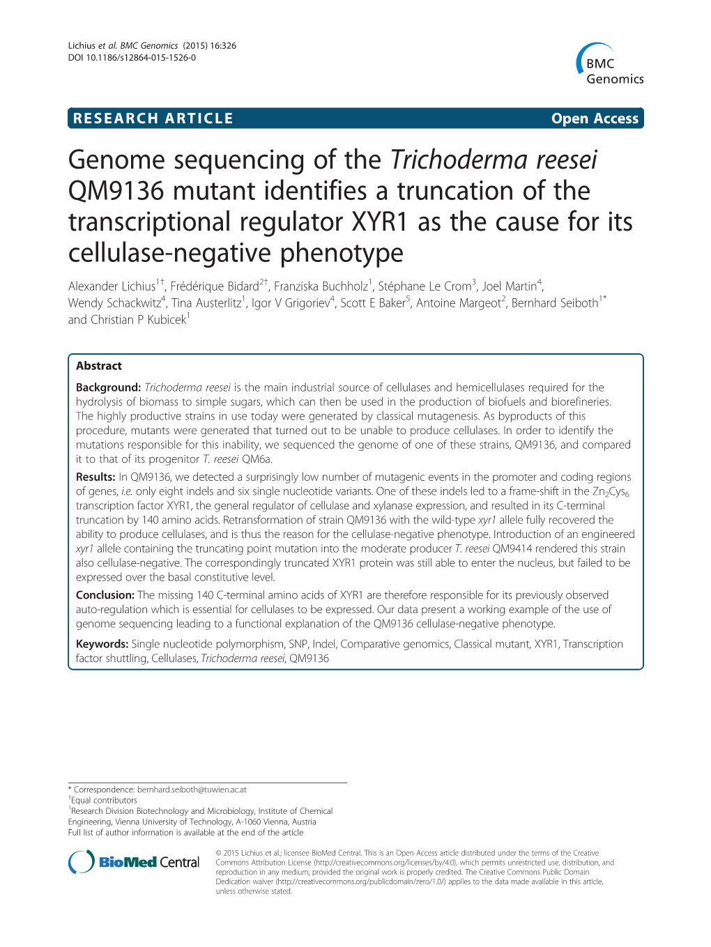 Genome Sequencing of the Trichoderma Reesei