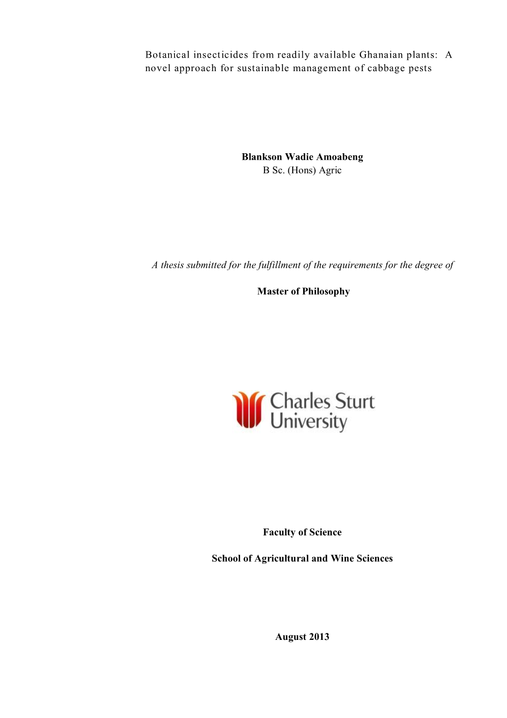 Botanical Insecticides from Readily Available Ghanaian Plants: a Novel Approach for Sustainable Management of Cabbage Pests