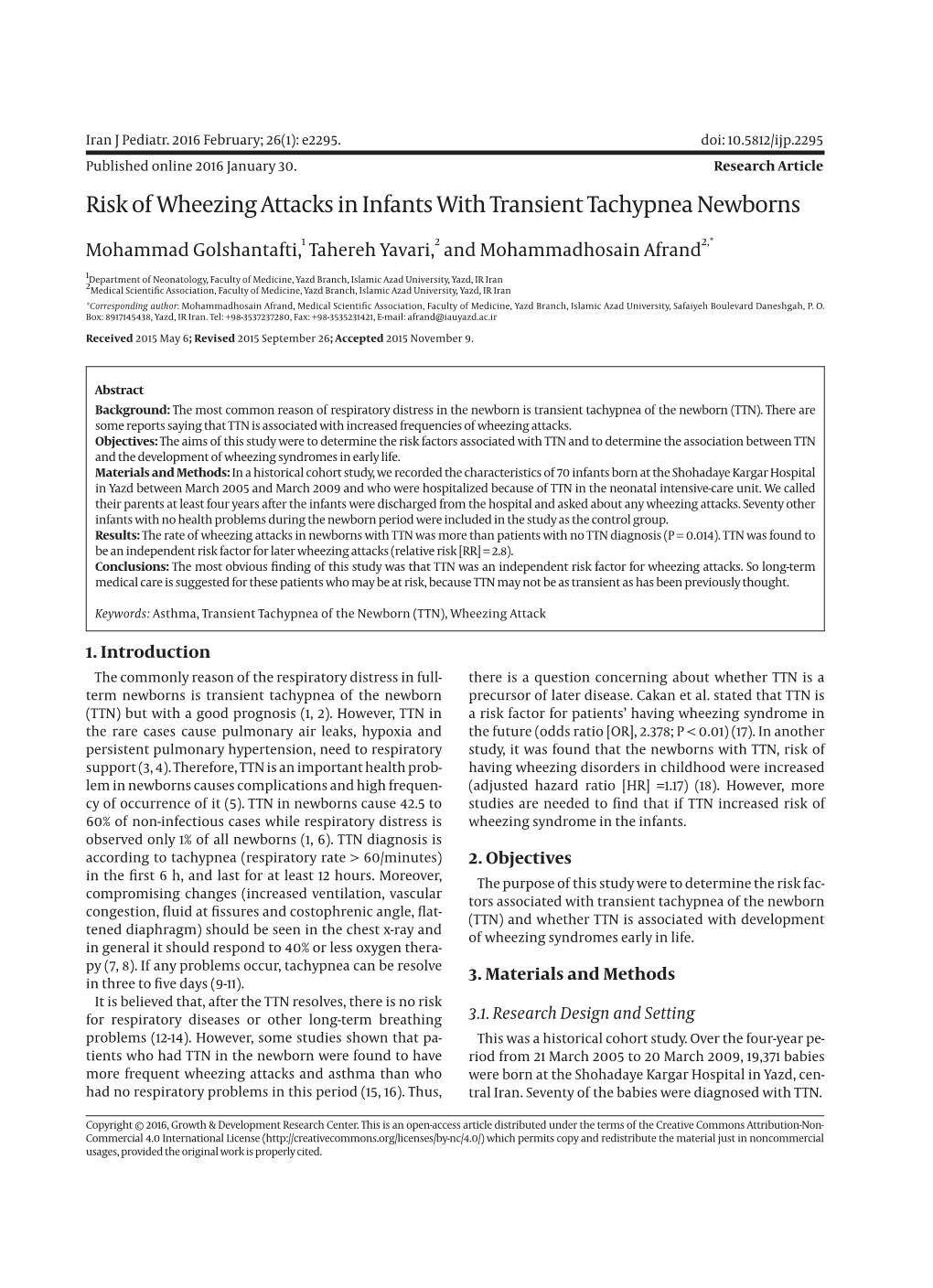 Risk of Wheezing Attacks in Infants with Transient Tachypnea Newborns