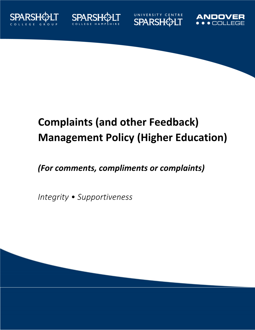 Complaints and Feedback Policy – Higher Education