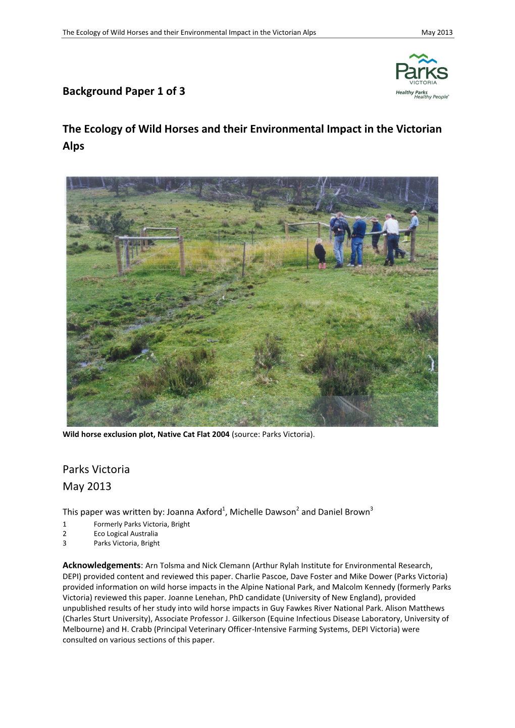 Background Paper 1 of 3 the Ecology of Wild Horses and Their