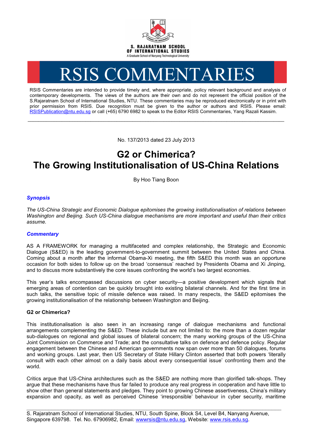 The Growing Institutionalisation of US-China Relations